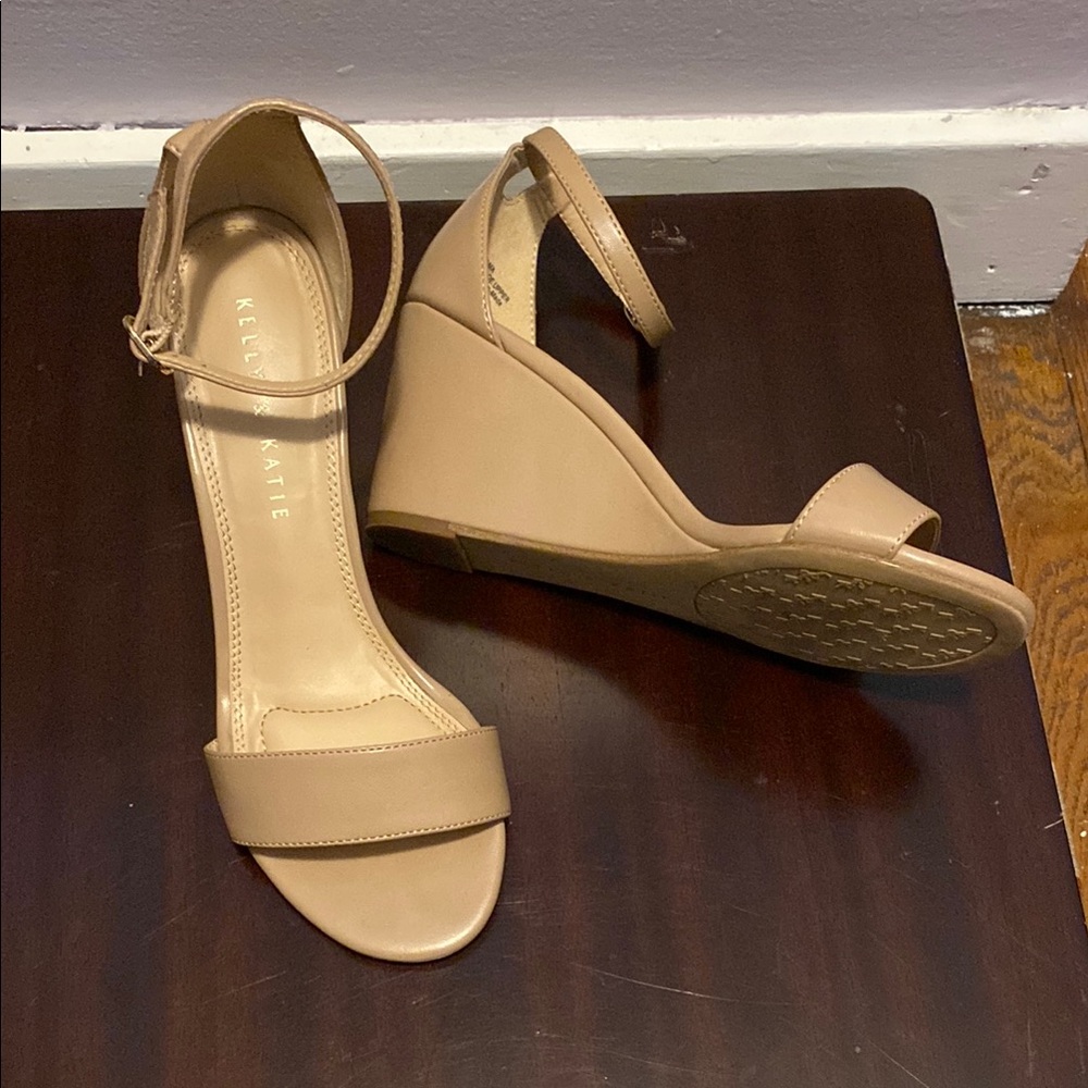 Kelly & Katie Tan Wedge Sandals with Ankle Strap